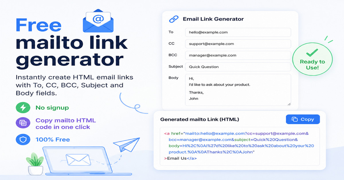 Mailto Link Generator - Free HTML Email Link Builder Tool