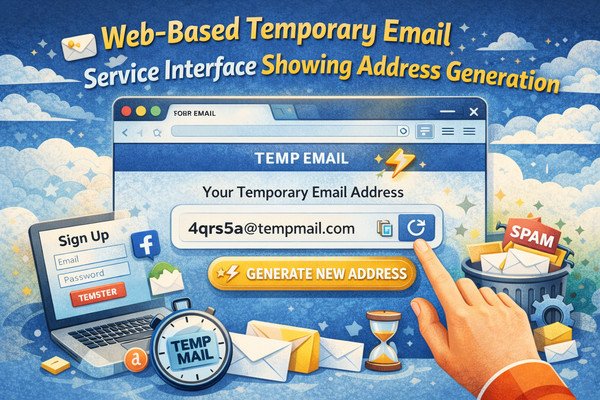 Web-based temporary email service interface showing address generation